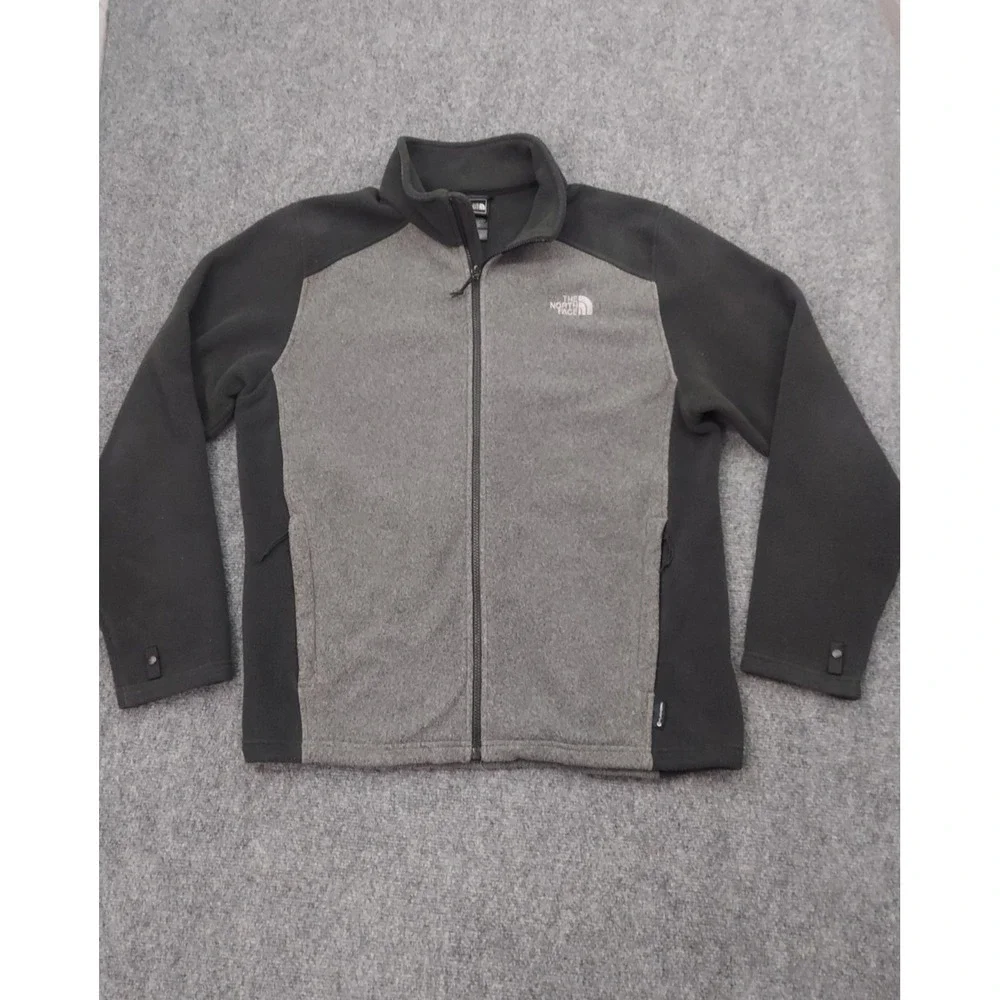 THE NORTH FACE Jacket Mens Large Black Gray Full Zip Mock Neck Fleece logo